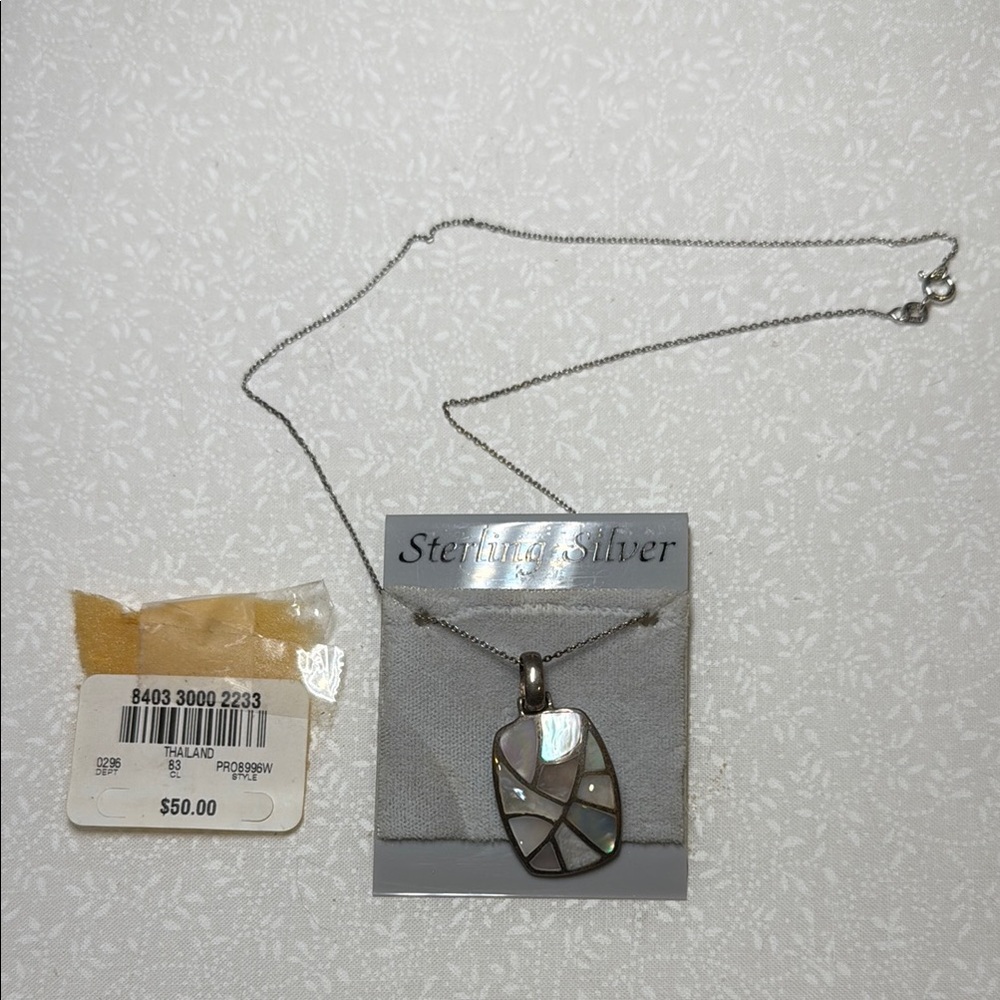 Silver Geometric Abalone Pendant Necklace